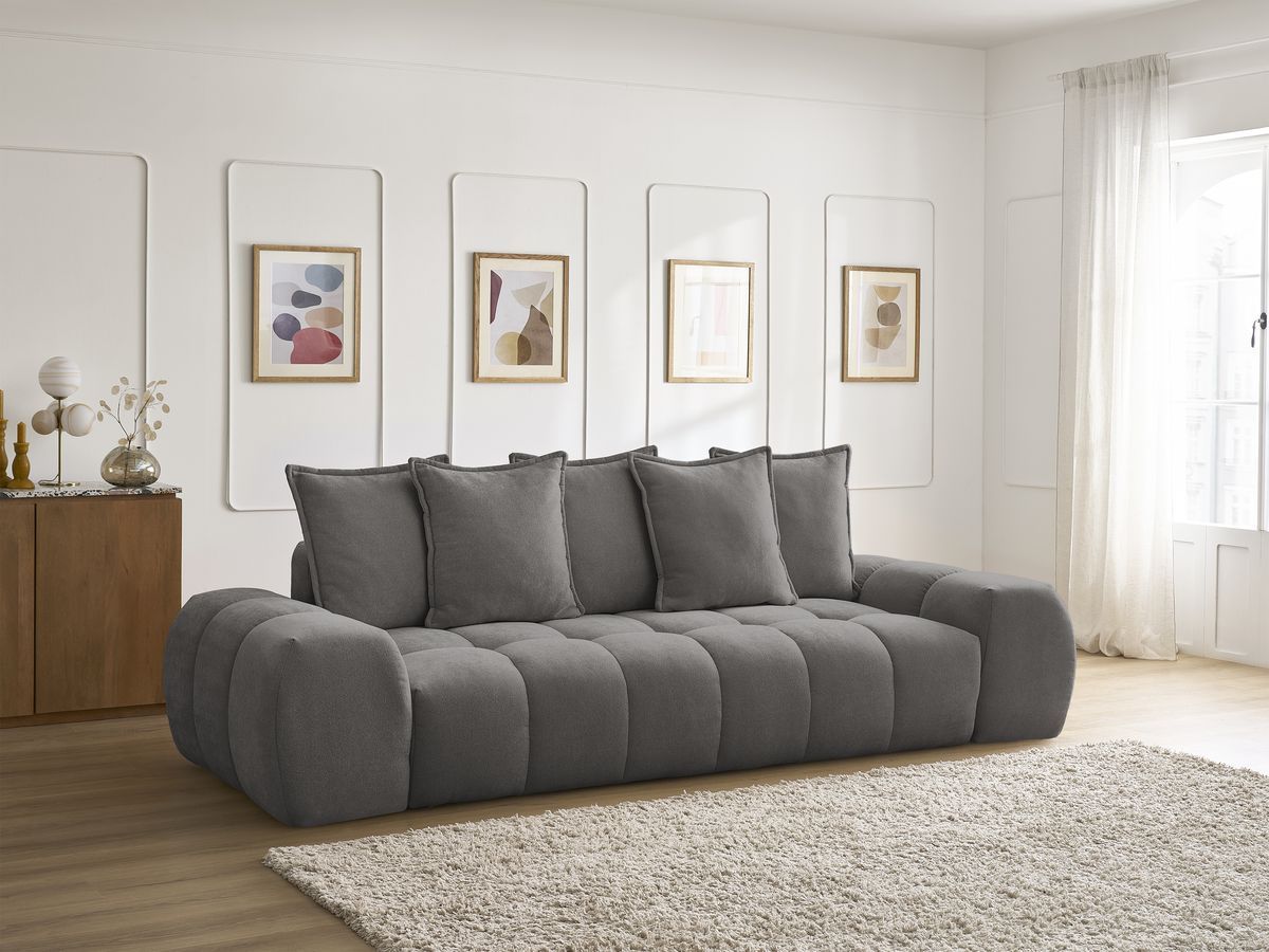 Bobochic Everest Sofa 3-Sitzer, 5 Kissen Strukturstoff Dunkelgrau