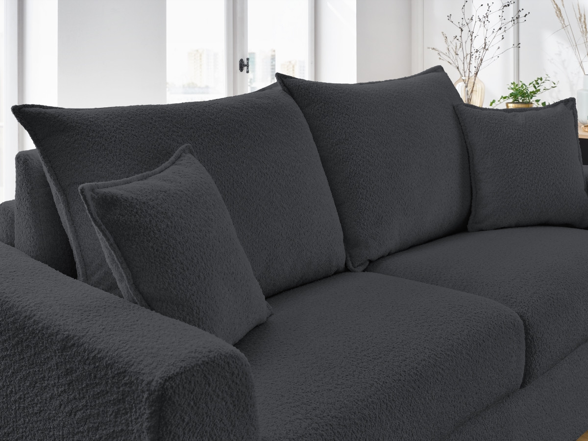 Bobochic Augustin Schlafsofa 3-Sitzer Bouclé-Stoff Dunkelgrau, Liegefläche 140 × 200 cm