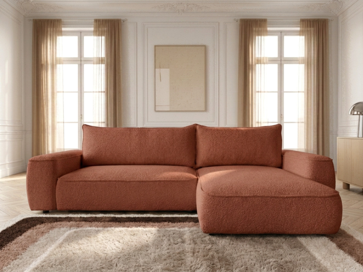 Bobochic Honore Ecksofa mit Schlaffunktion und Bettkasten Chenille Orange