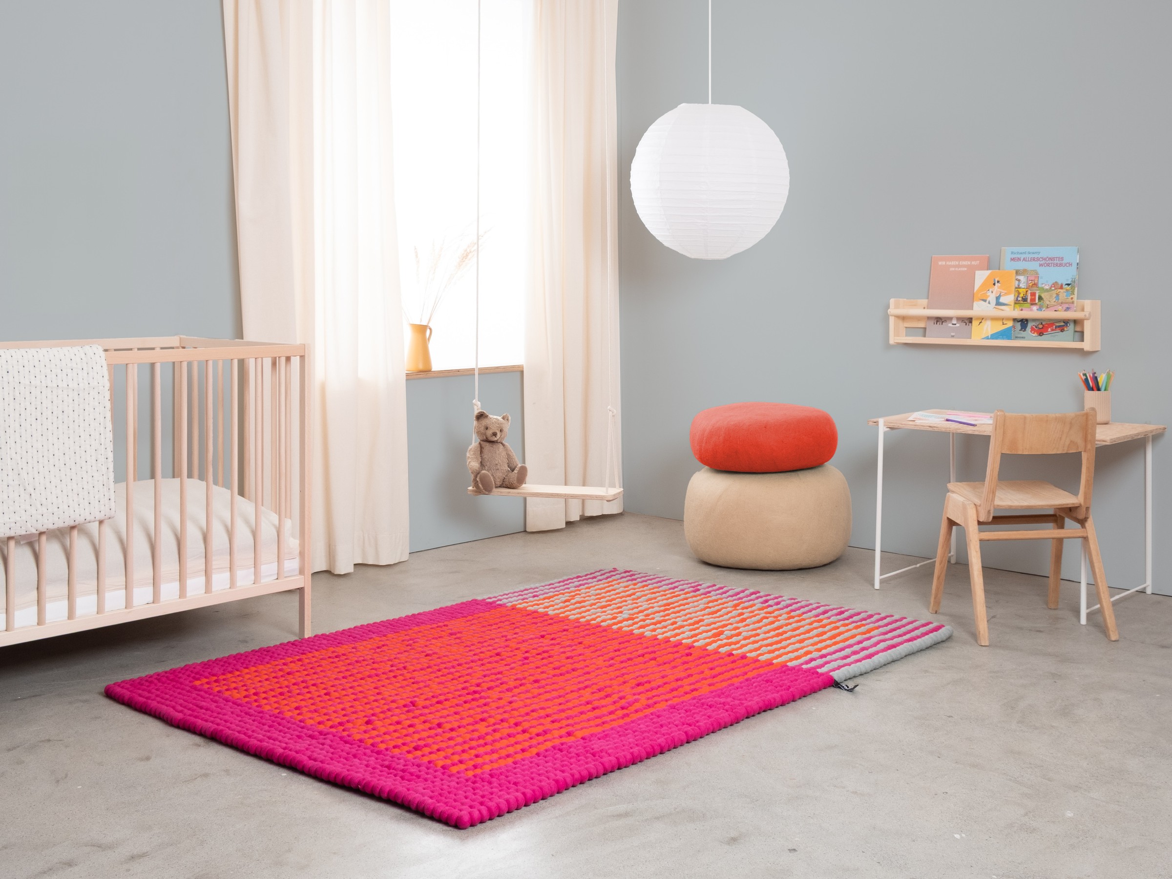 myfelt Tahiti Filzkugelteppich Koralle rechteckig 70 x 100 cm