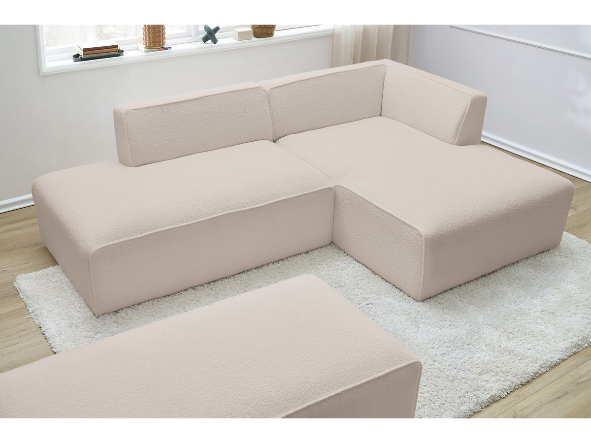 Bobochic Megeve Ecksofa mit Schlaffunktion und Pouf Bouclé-Stoff Beige Ecke rechts