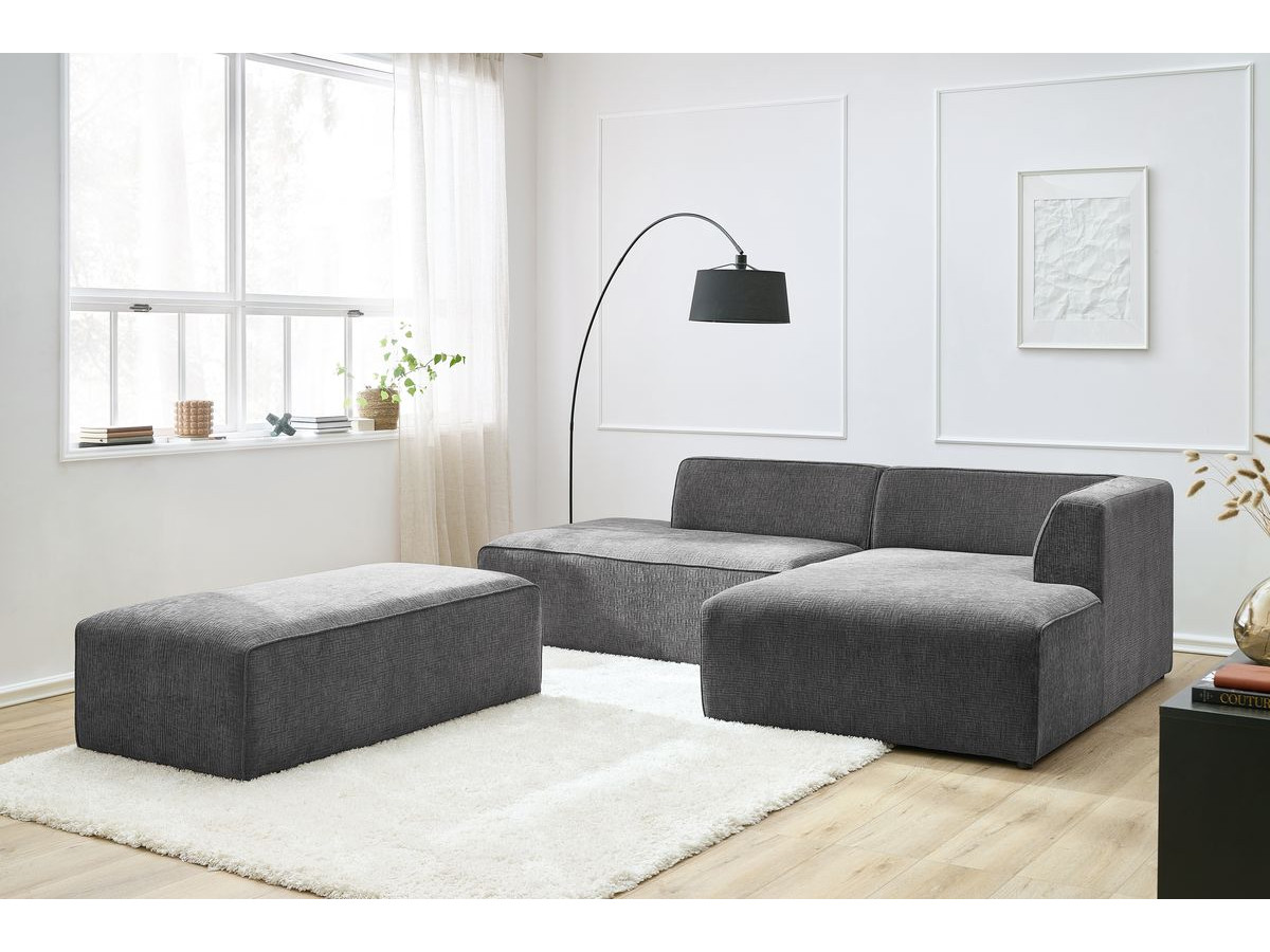 Bobochic Megeve Ecksofa mit Schlaffunktion und Pouf Strukturstoff Dunkelgrau Ecke rechts