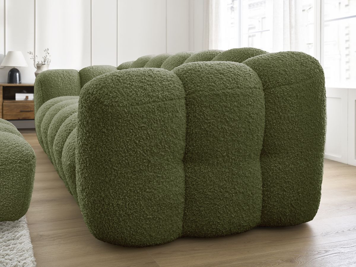 Bobochic Hippolyte Sofa 3-Sitzer mit Pouf Bouclé-Stoff Grün