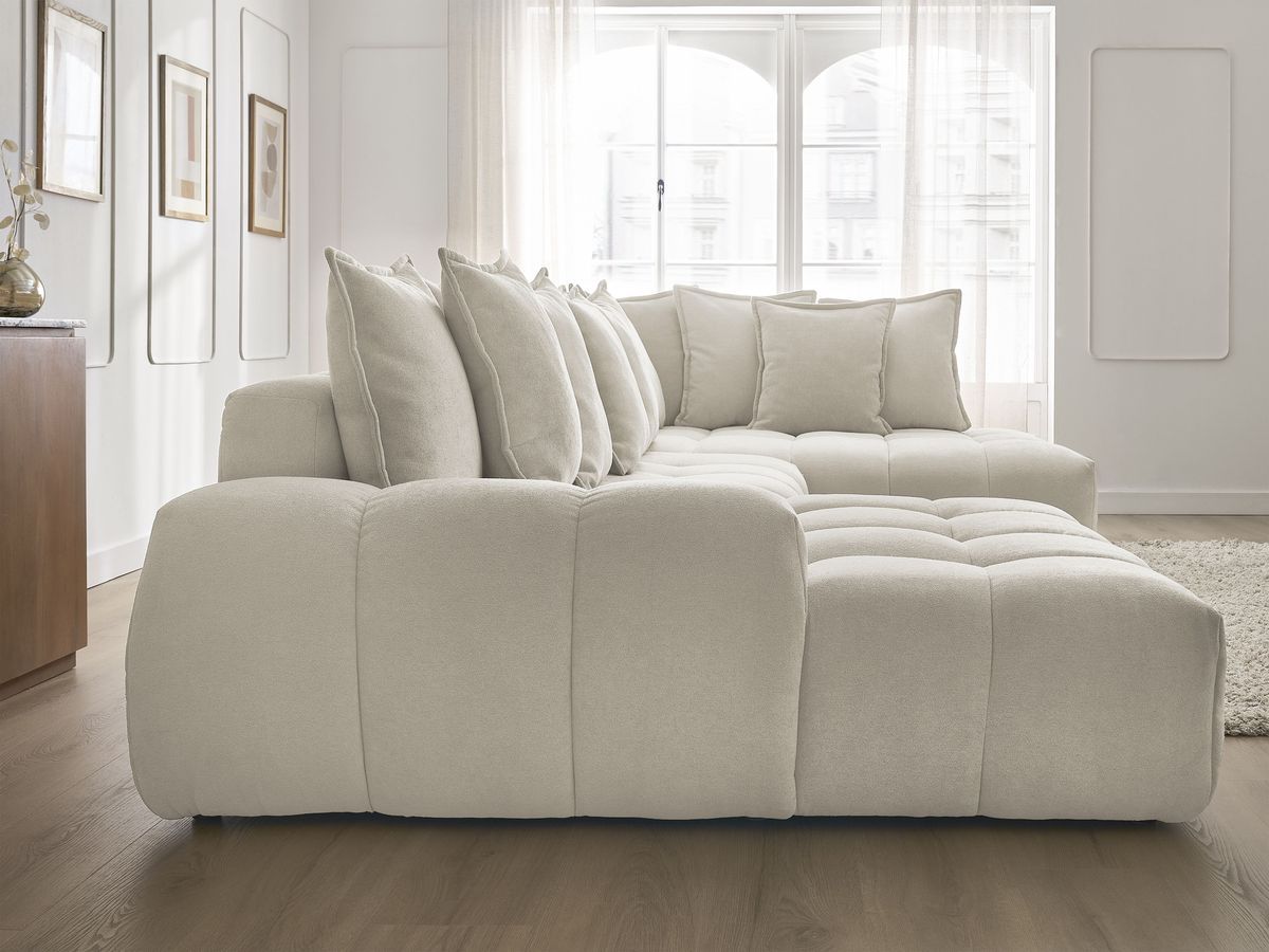 Bobochic Everest Wohnlandschaft, 14 Kissen Strukturstoff Beige Ecke links