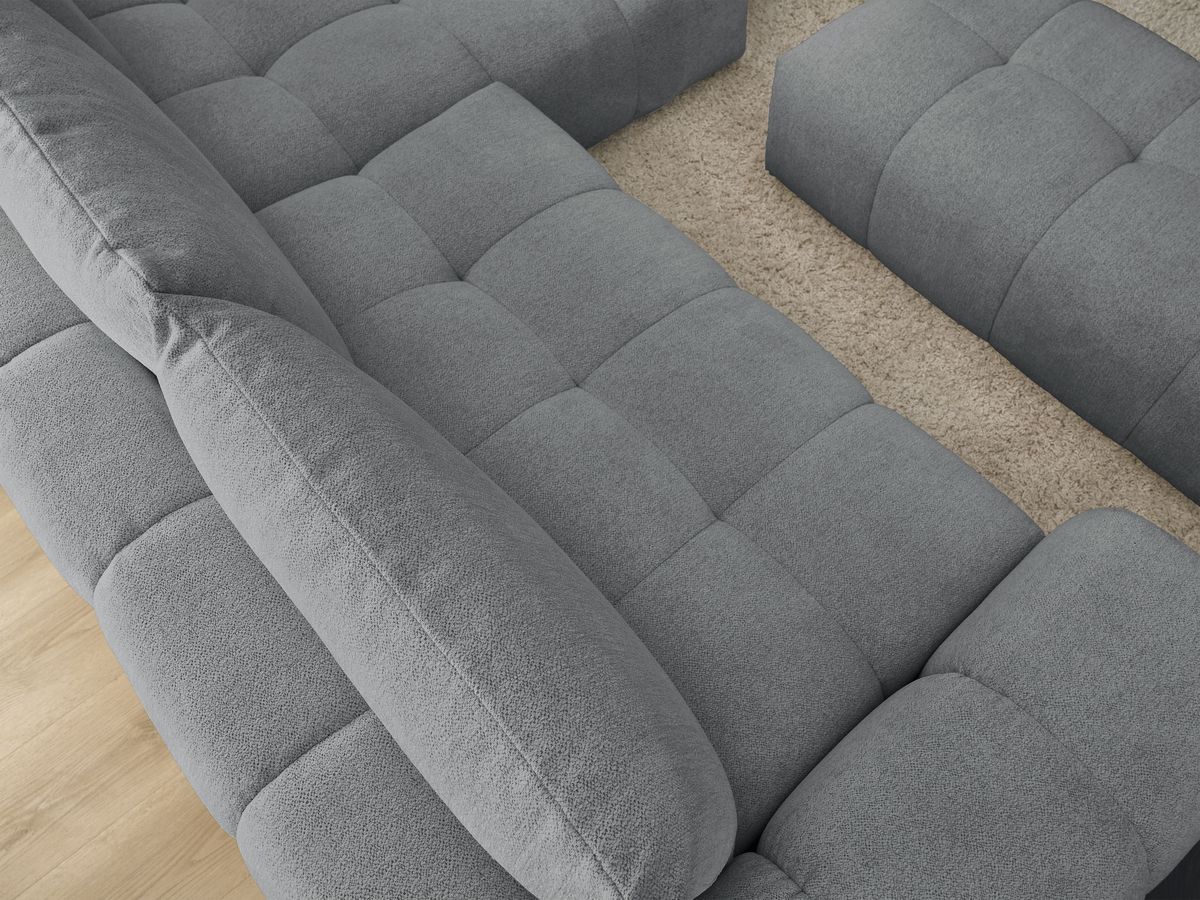 Bobochic Everest Ecksofa mit Schlaffunktion und Bettkasten und Pouf 318 × 180 cm, 3 Kissen Melange-Stoff Dunkelgrau Ecke rechts
