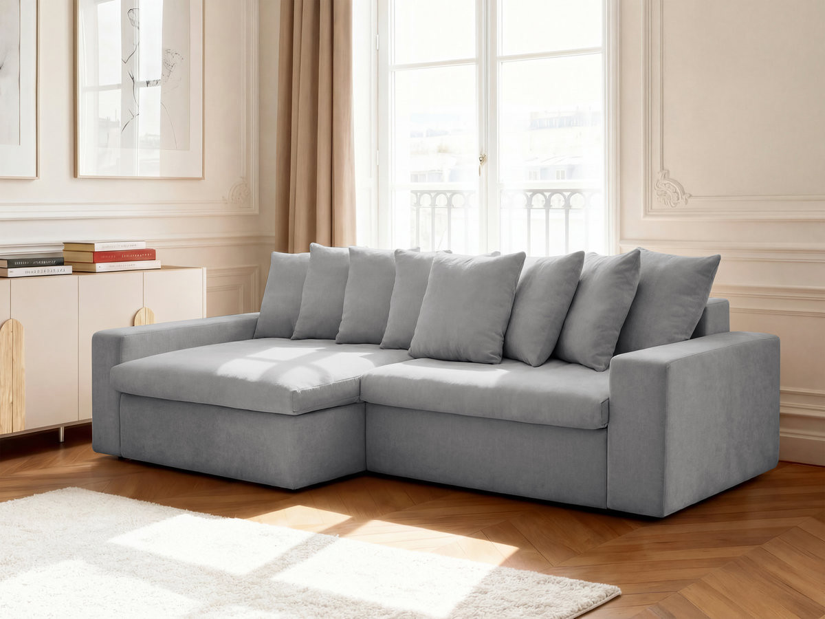 Bobochic Enore Ecksofa 330 × 100 cm Stoff Hellgrau Ecke links