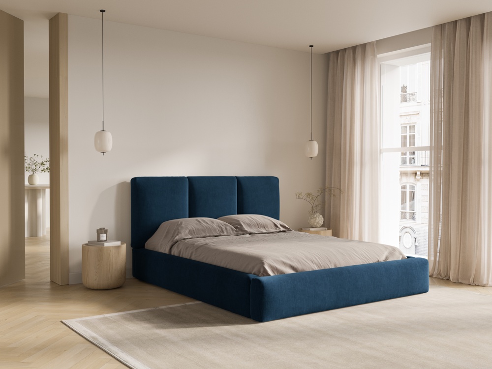 Cosmopolitan Design Stauraumbett mit Kopfteil Nicolas 180x200 Chenille Rebel Königsblau
