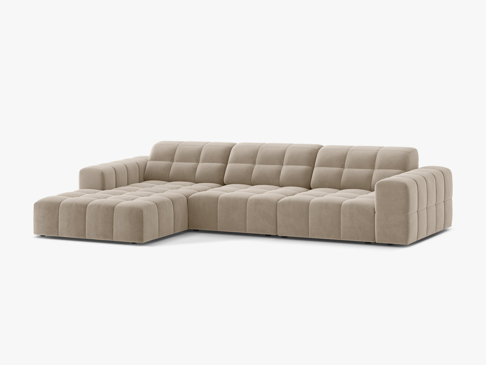 Micadoni Ecksofa Jennifer 4-Sitzer Links Samt Bluvel Dunkelbeige
