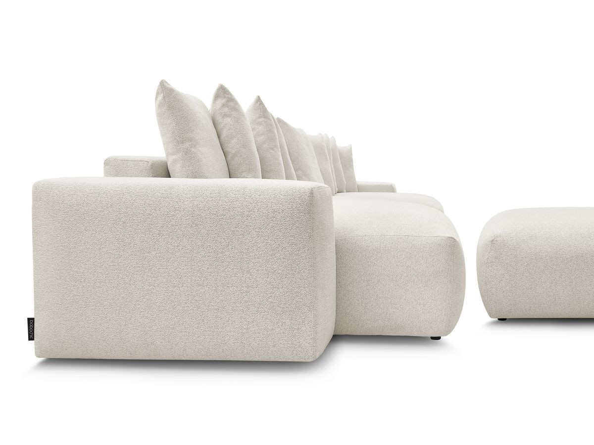 Bobochic Voltaire Wohnlandschaft mit Pouf 420 × 174 cm, Liegefläche 135 × 345 cm Melange-Stoff Weiß