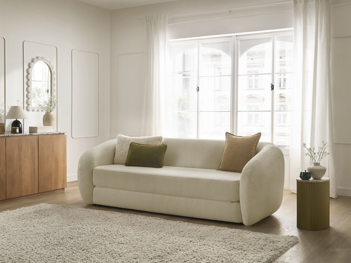 Bobochic Neyo Schlafsofa 3-Sitzer Bouclé-Stoff Beige