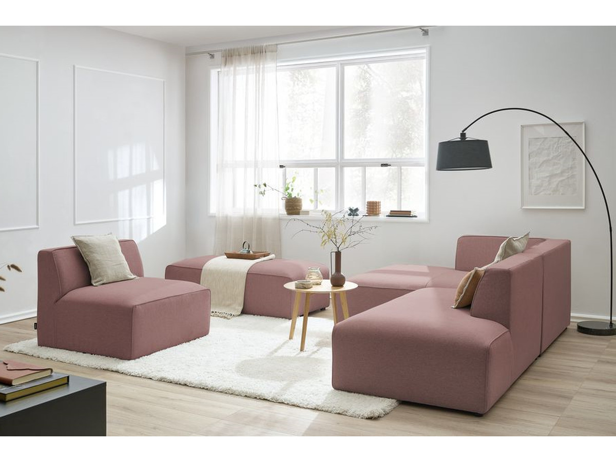 Bobochic Megeve Ecksofa mit Pouf Melange-Stoff Rosa Ecke links