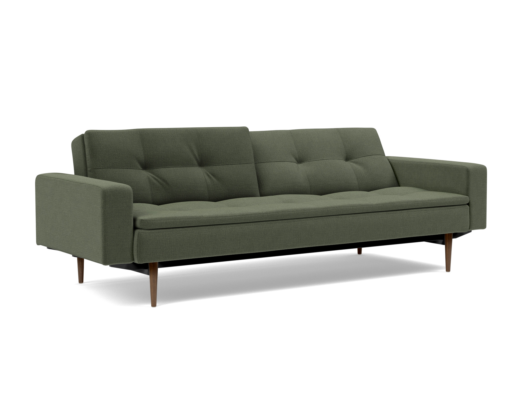 Schlafsofa Dublexo mit Armlehnen Chenille Esina 413-Olive-Green Beine Styletto Eiche dunkel