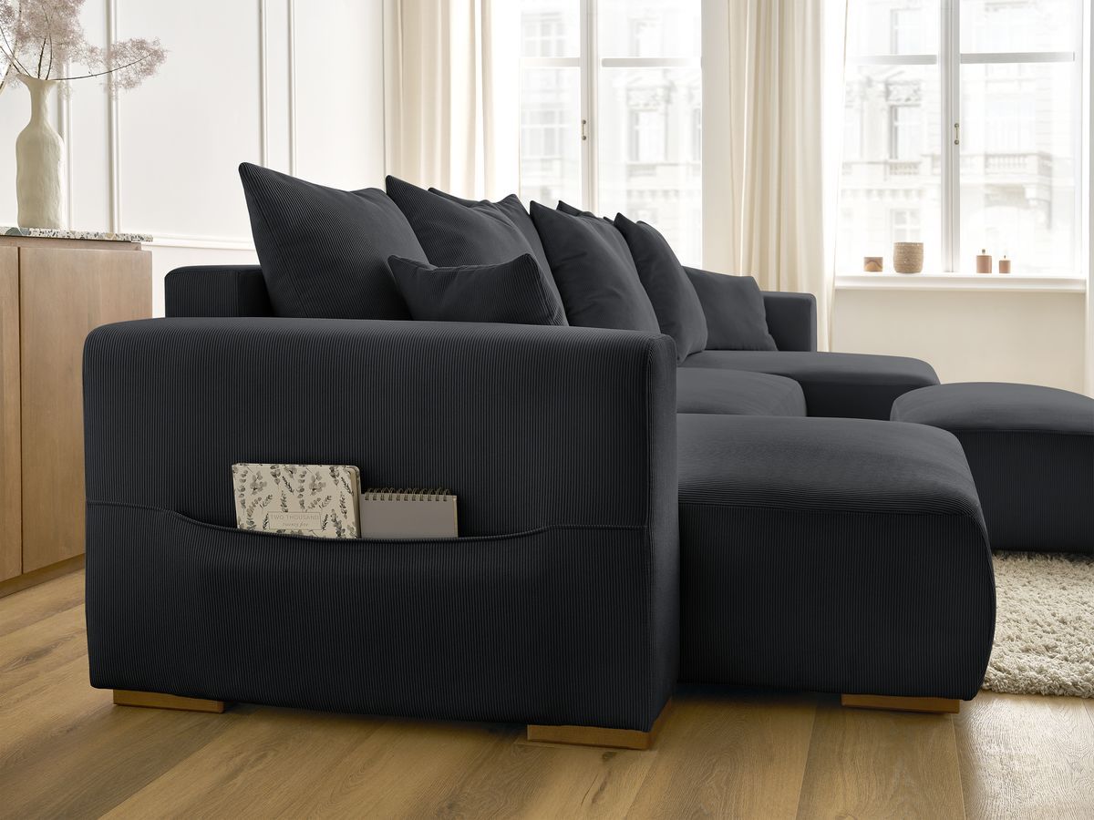 Bobochic Sidonie Wohnlandschaft mit Pouf Cordsamt Schwarz