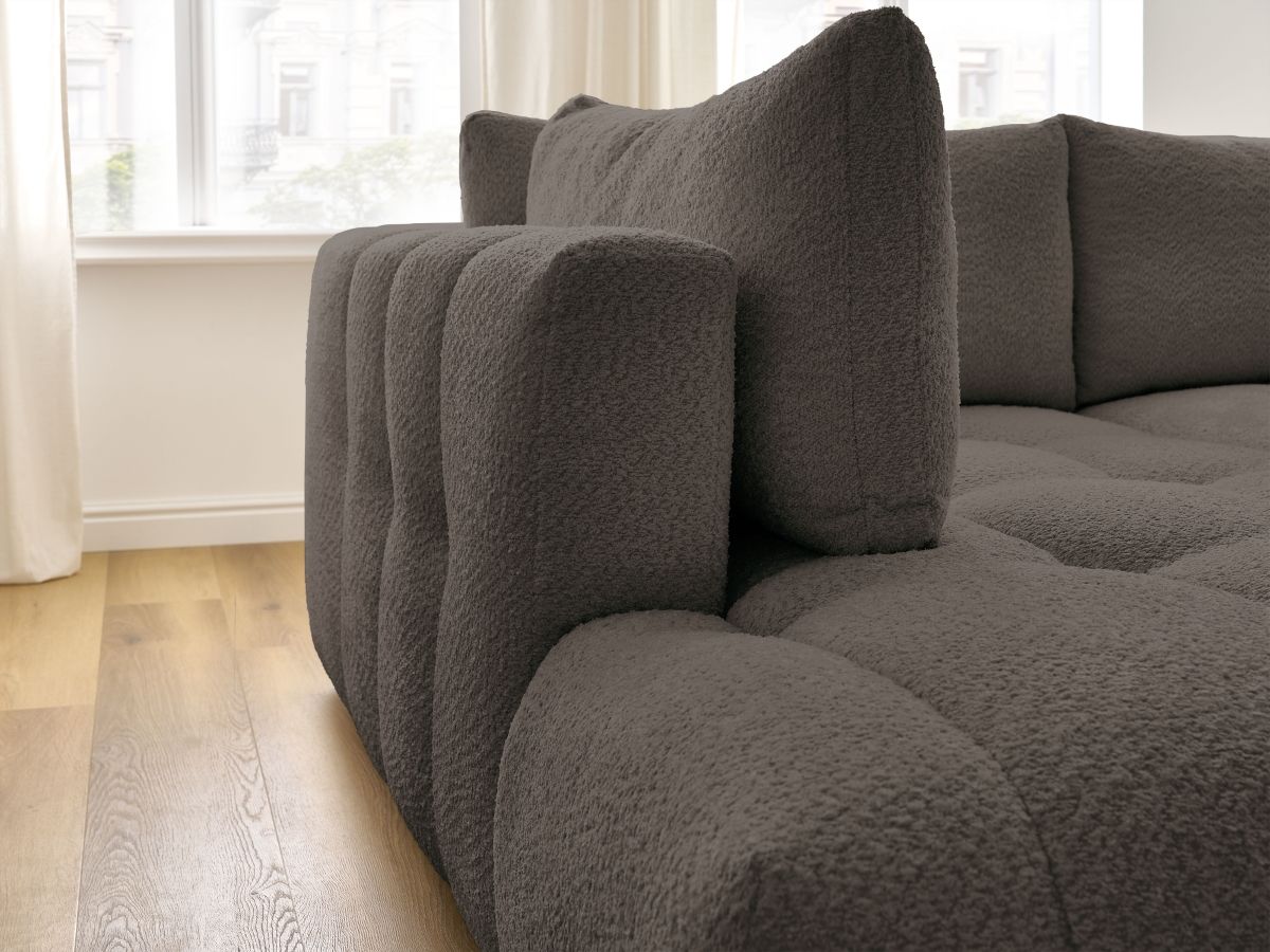 Bobochic Fuji Ecksofa mit Schlaffunktion und Bettkasten und Pouf 282 × 204 cm Bouclé-Stoff Braun Ecke links