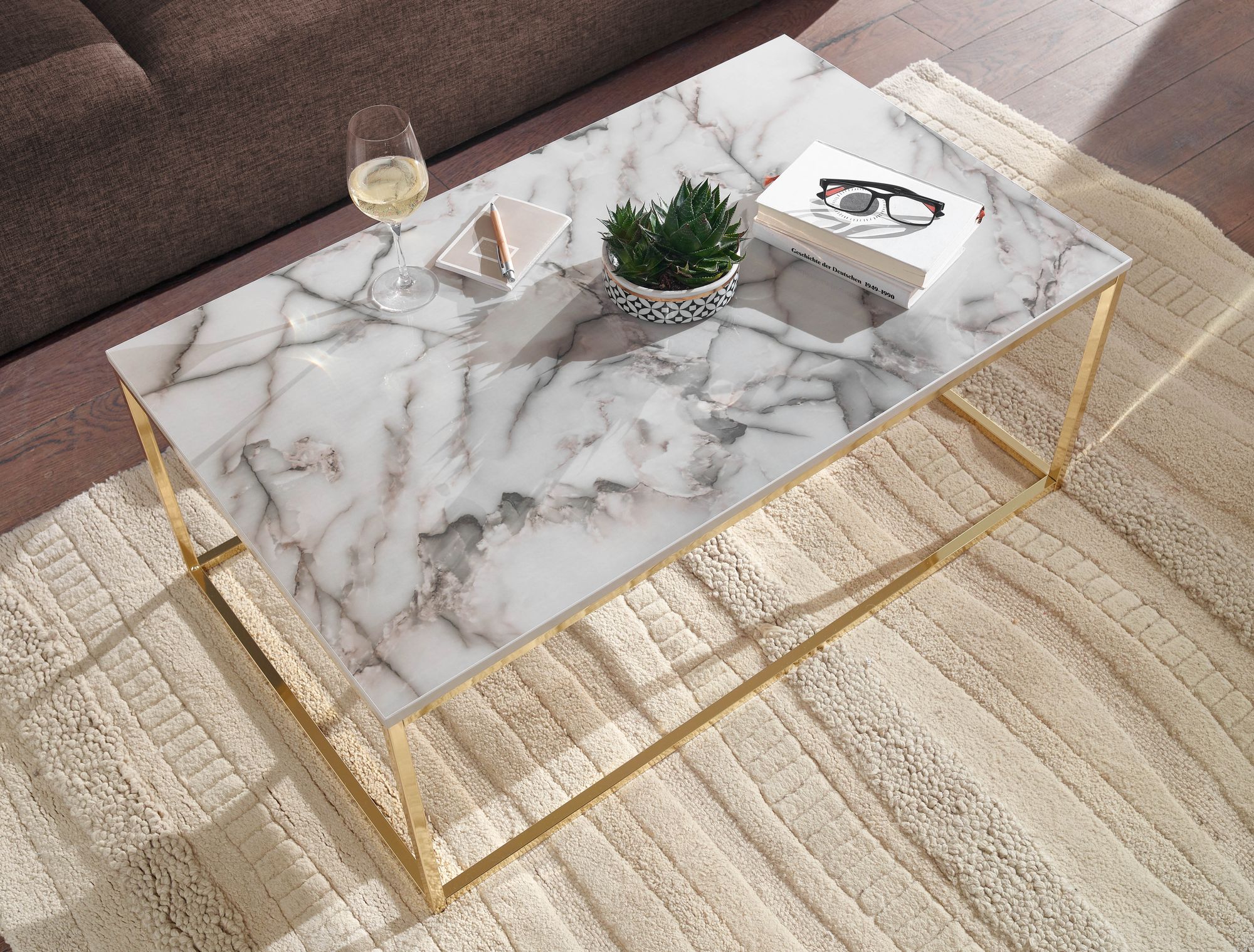 Couchtisch Gloppen Marmoroptik Weiß 100 × 60 × 40 cm