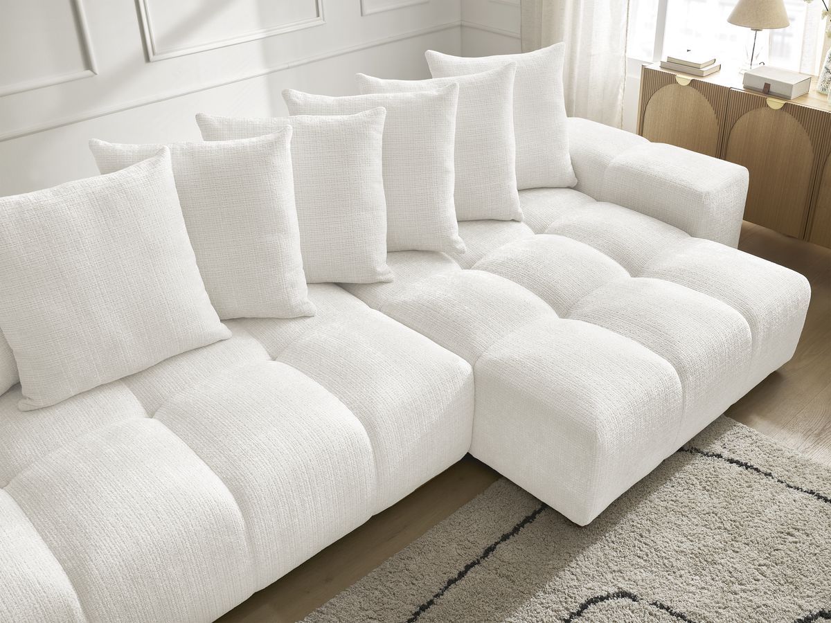 Bobochic Anakin Wohnlandschaft, Liegefläche 137 × 382 cm, 10 Kissen Strukturstoff Weiß