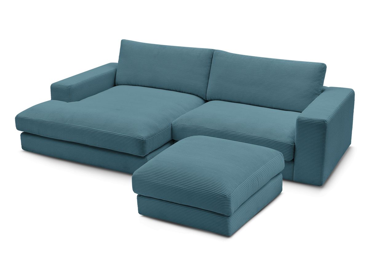 Bobochic Leonard Ecksofa mit Pouf 274 × 159 cm Cordsamt Hellblau Ecke links