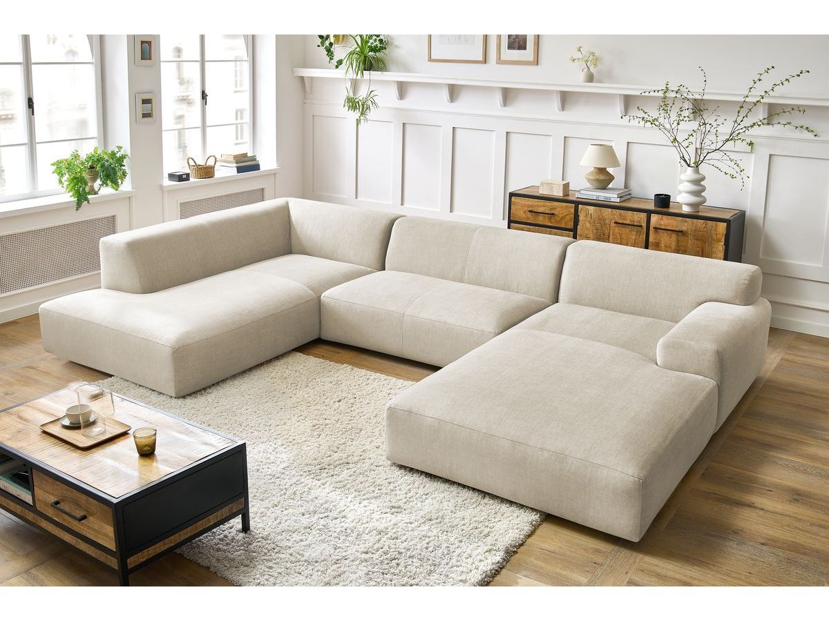 Bobochic Lavena Wohnlandschaft 359 × 220 cm Samt Beige Ecke rechts