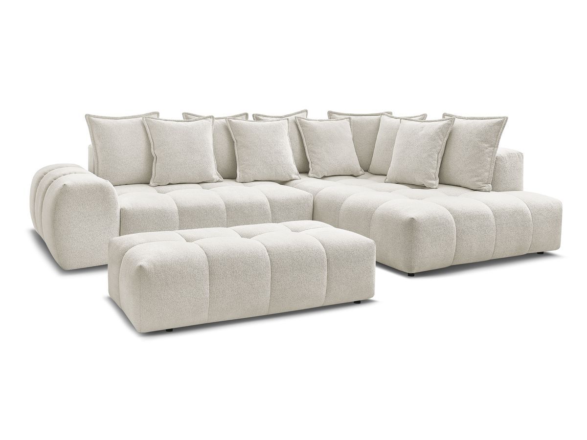 Bobochic Everest Ecksofa mit Schlaffunktion und Bettkasten und Pouf 320 × 212 cm, 10 Kissen