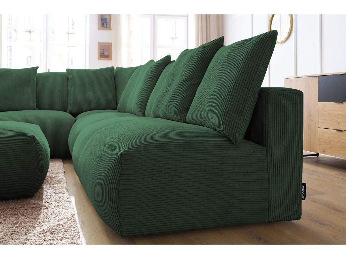 Bobochic Voltaire Ecksofa mit Pouf 322 × 268 cm Cordsamt Grün Ecke links