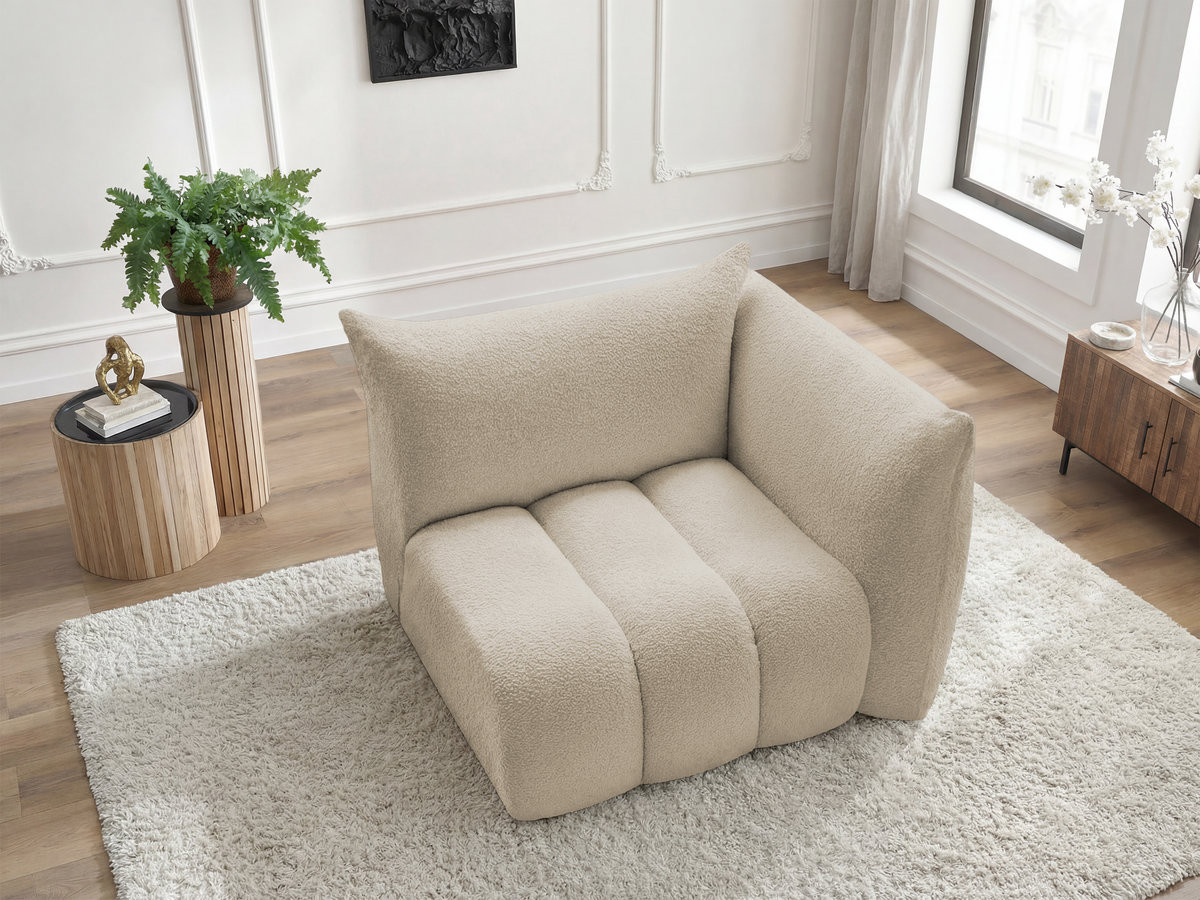 Bobochic Azra Sofamodul 1-Sitzer 117 × 112 cm Bouclé-Stoff Beige Ecke rechts