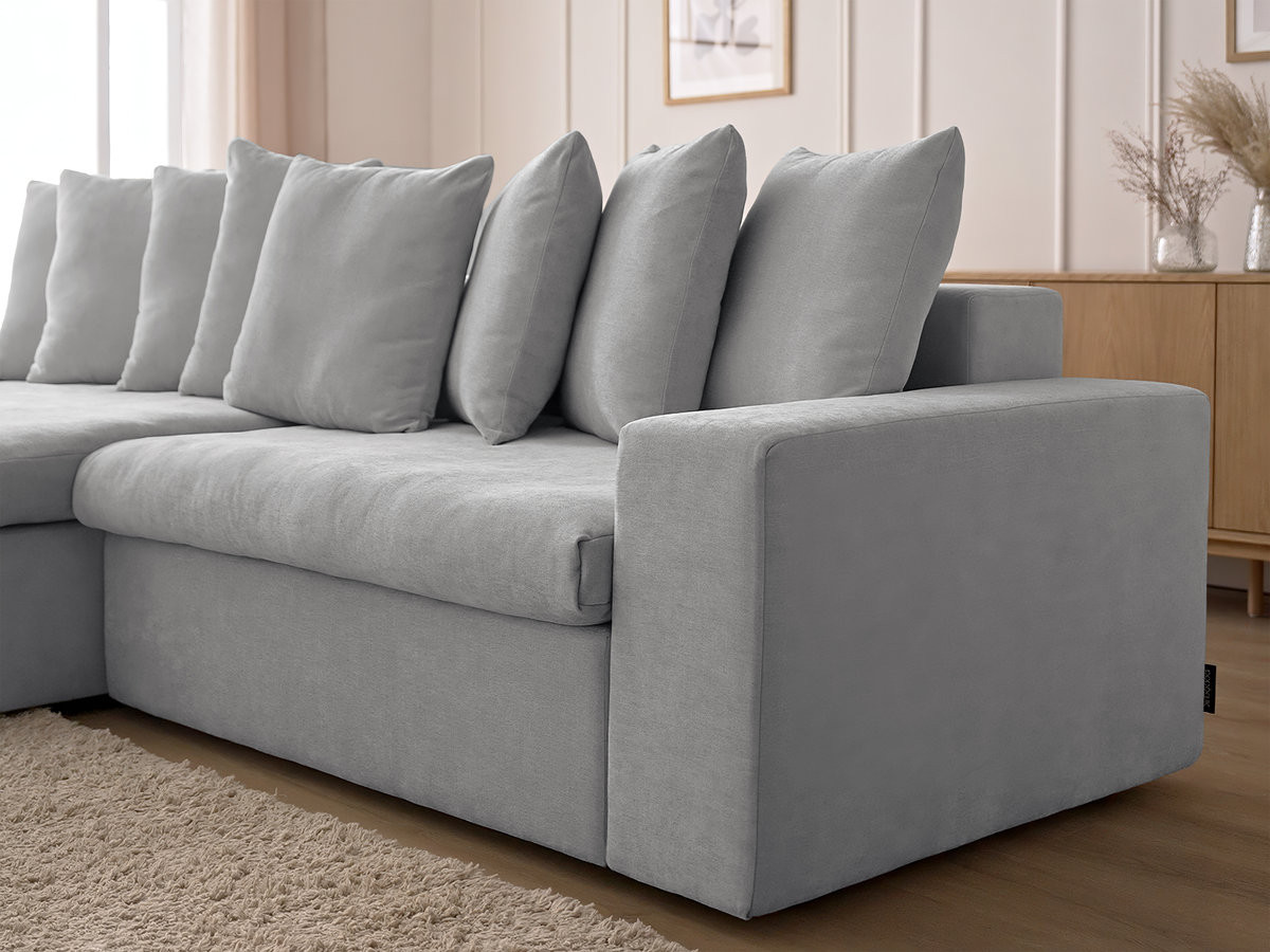 Bobochic Enore Ecksofa 330 × 100 cm Stoff Hellgrau Ecke links