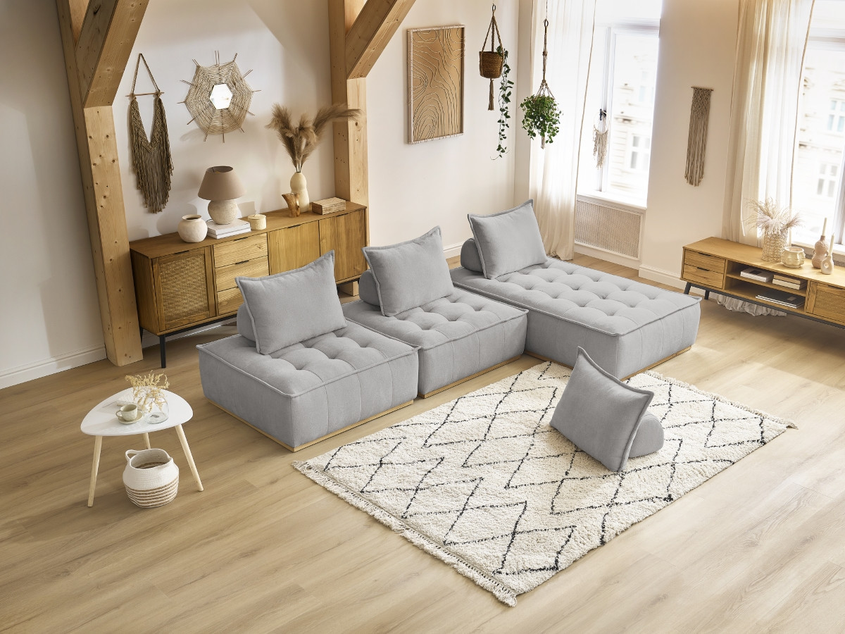 Bobochic Elisa Ecksofa Strukturstoff Hellgrau