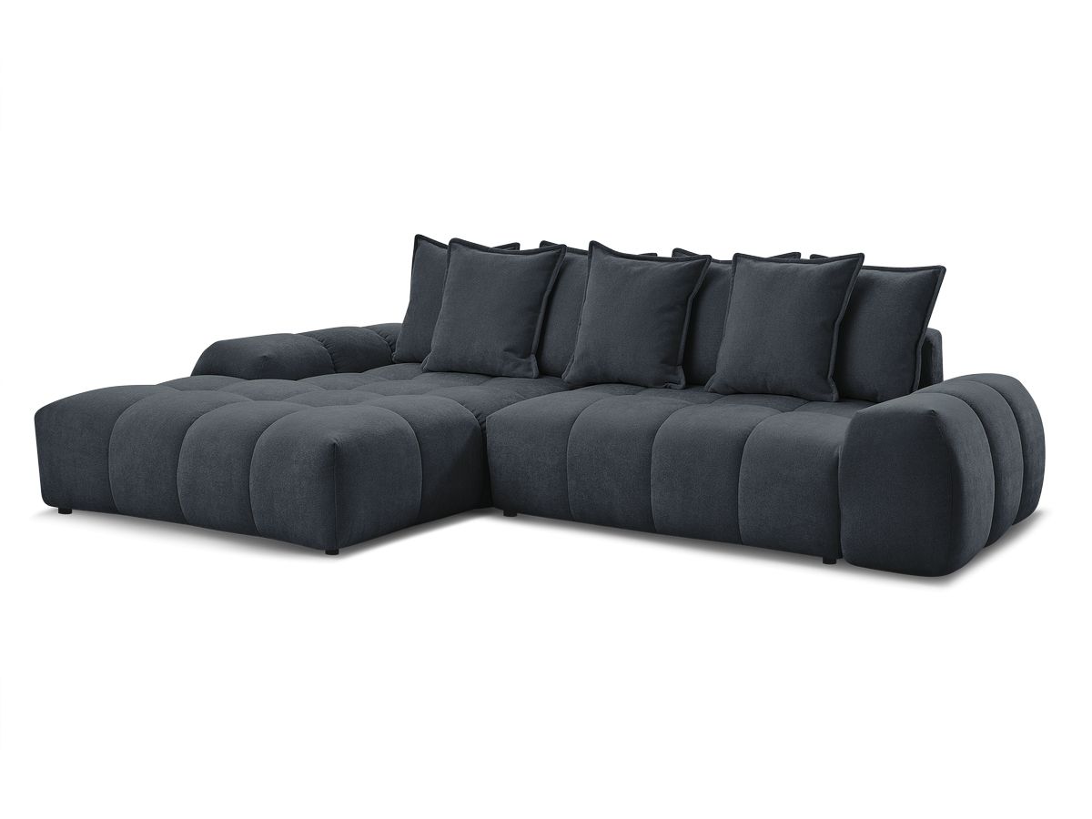Bobochic Everest Ecksofa mit Schlaffunktion und Bettkasten 318 × 180 cm, 7 Kissen Strukturstoff Dunkelblau Ecke links