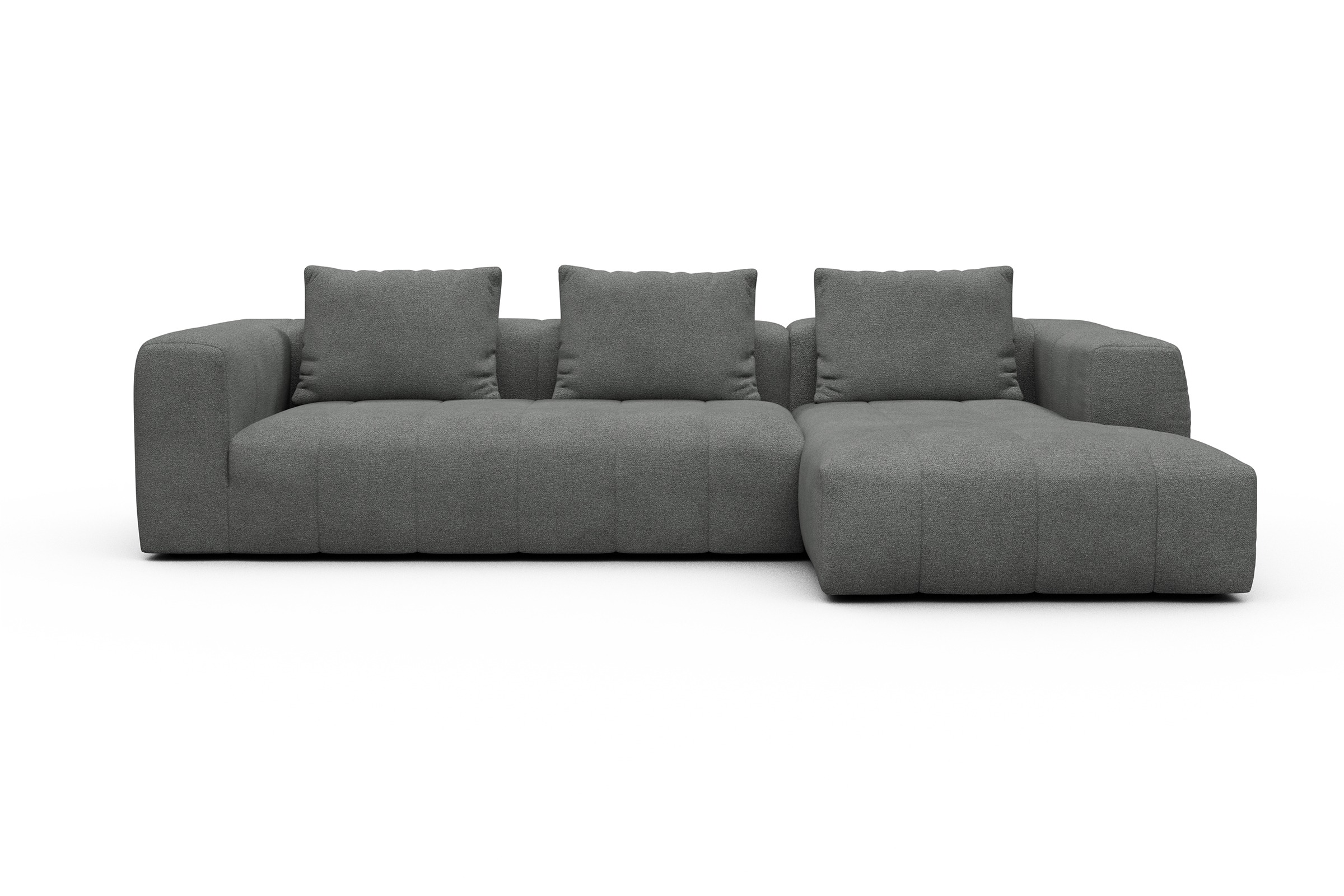 Ecksofa Hugo 2,5-Sitzer Armlehne links mit Chaiselongue Boucle-Ash-Grey