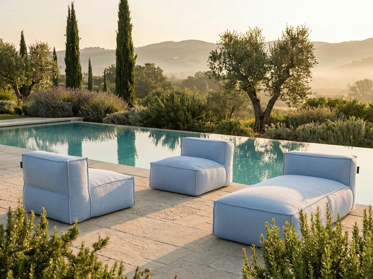 Bobochic Biarritz Gartensofa 3-Sitzer Melange-Stoff Blau