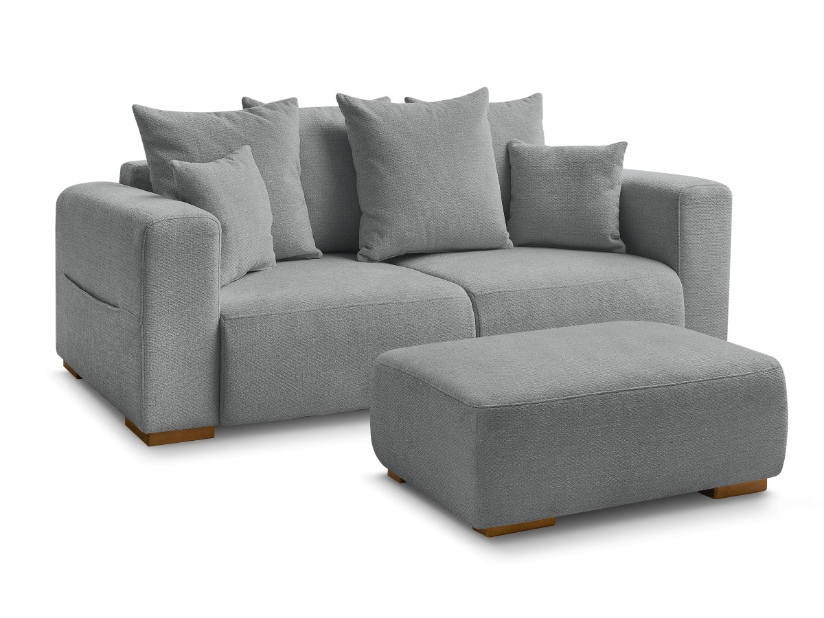 Bobochic Sidonie Sofa 3-Sitzer mit Pouf Melange-Stoff Dunkelgrau