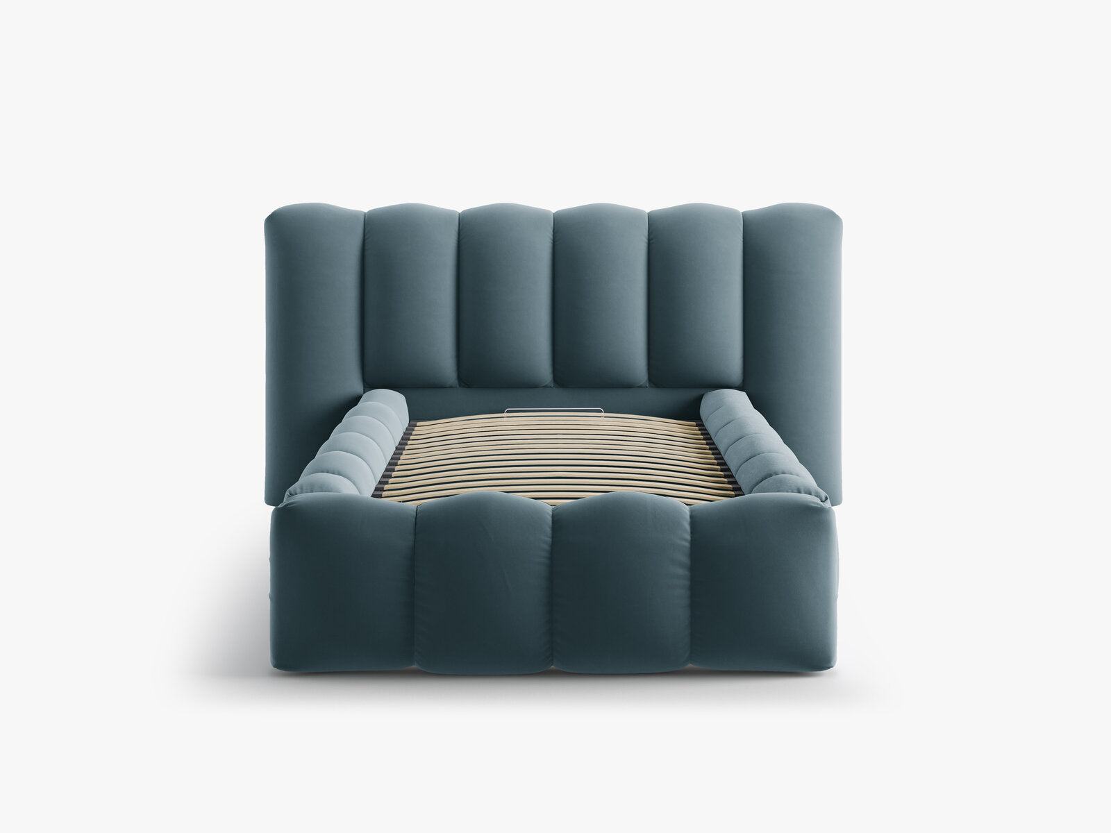 Micadoni Stauraumbett mit Kopfteil Lupine Samt Paris Blau 90x200