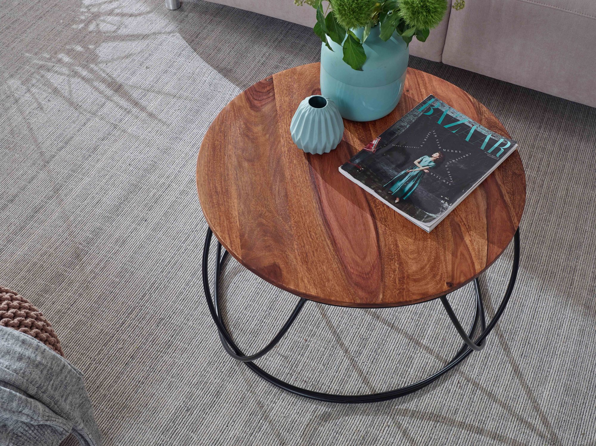 Couchtisch Eysturoy Sheesham Massivholz Braun Ø 60 cm
