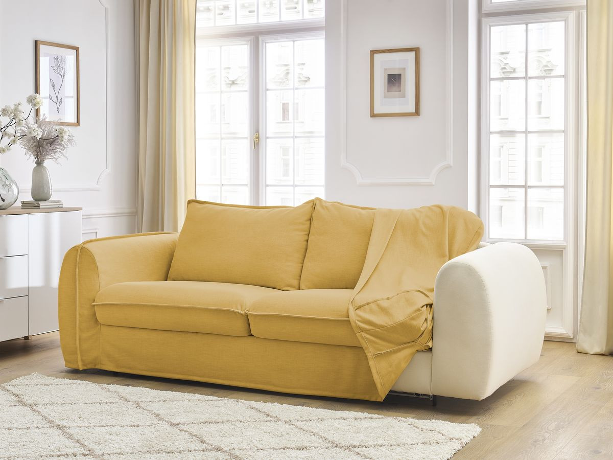 Bobochic Archimede Schlafsofa 3-Sitzer Stoff Gelb, Liegefläche 160 × 194 cm