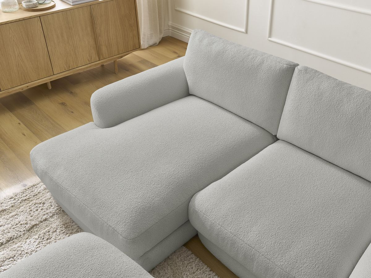 Bobochic Leonore Ecksofa mit Pouf Bouclé-Stoff Hellgrau Ecke links