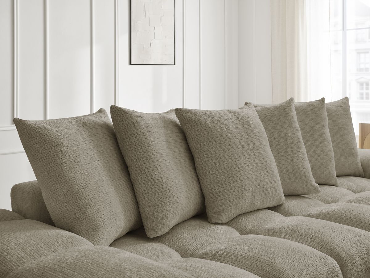 Bobochic Anakin Schlafsofa 3-Sitzer mit Bettkasten und Pouf, 6 Kissen Strukturstoff Taupe