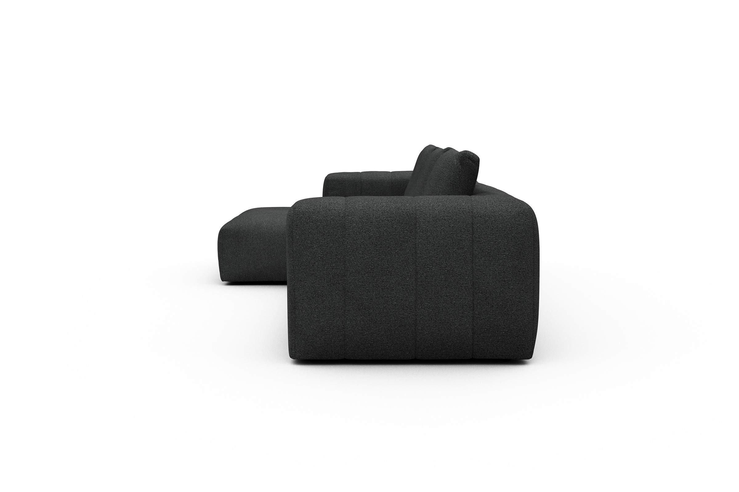 Ecksofa Hugo 2,5-Sitzer Armlehne rechts mit Chaiselongue Boucle-Charcoal
