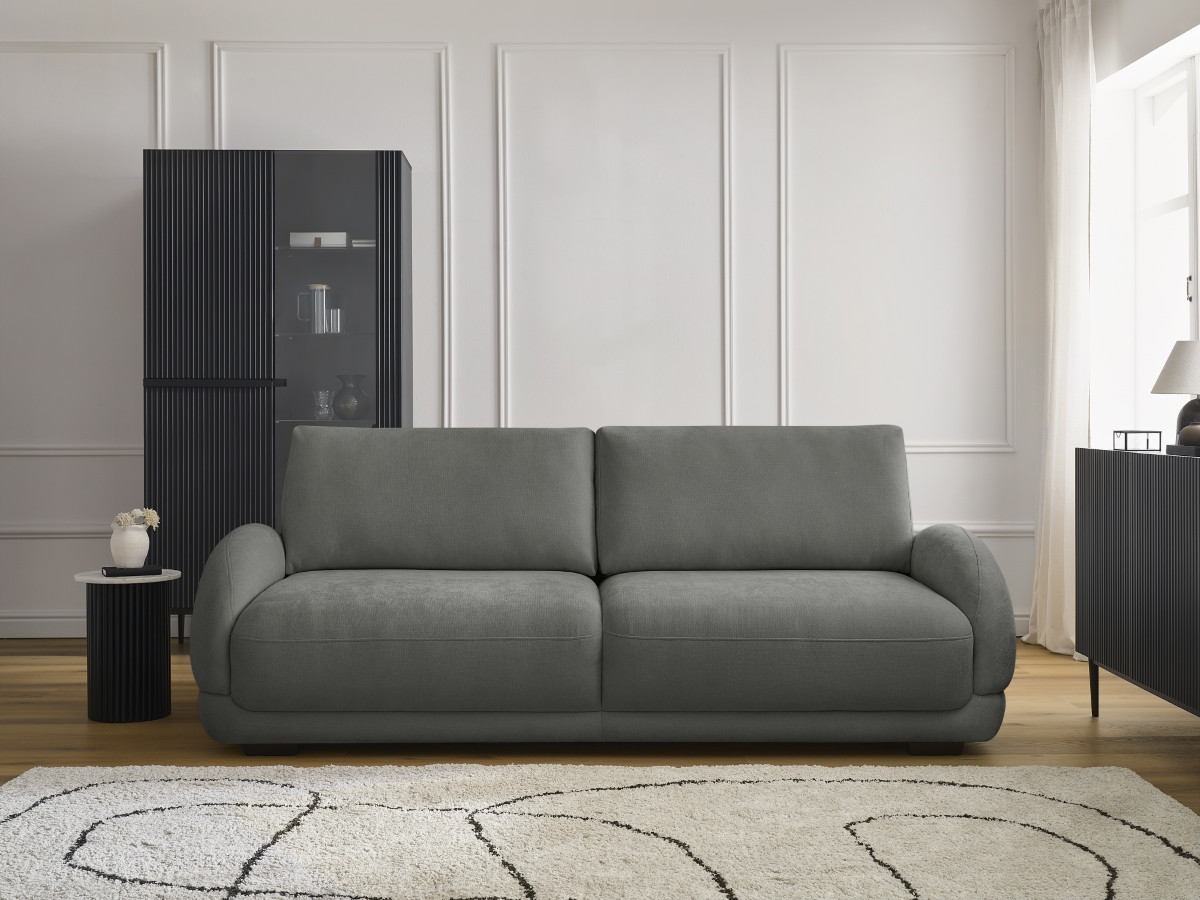Bobochic Monica Schlafsofa 3-Sitzer mit Bettkasten Stoff Dunkelgrau
