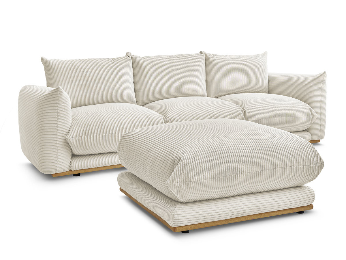 Bobochic Ernest Sofa 3-Sitzer mit Pouf 266 × 106 cm Cordsamt Beige