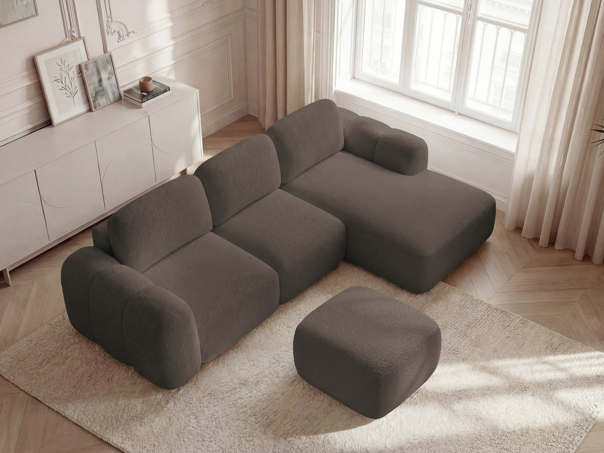 Bobochic Montaigne Ecksofa mit Schlaffunktion und Bettkasten und Pouf 276 × 164 cm Bouclé-Stoff Braun Ecke rechts
