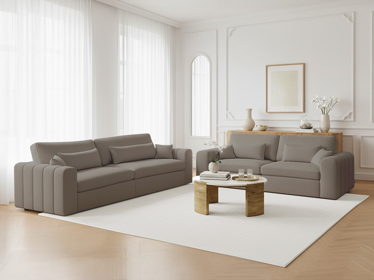 Bobochic Belmont Sofa 5-Sitzer Bouclé-Stoff Taupe