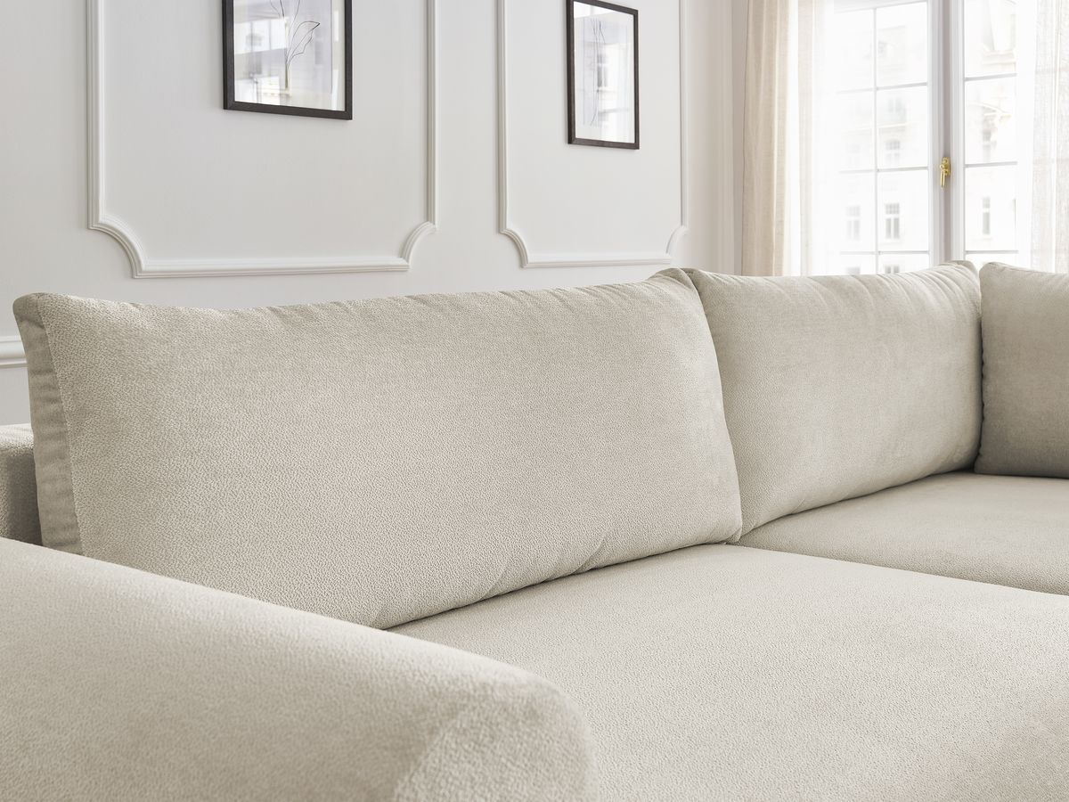 Bobochic Lucien Ecksofa mit Schlaffunktion und Bettkasten 296 × 198 cm Stoff Beige Ecke rechts