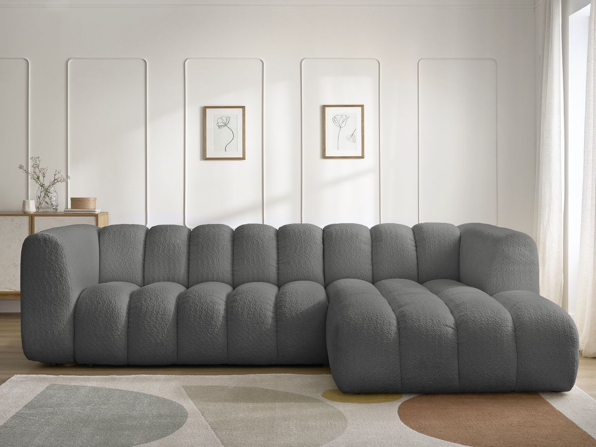 Bobochic Talia Ecksofa Bouclé-Stoff Dunkelgrau Ecke rechts