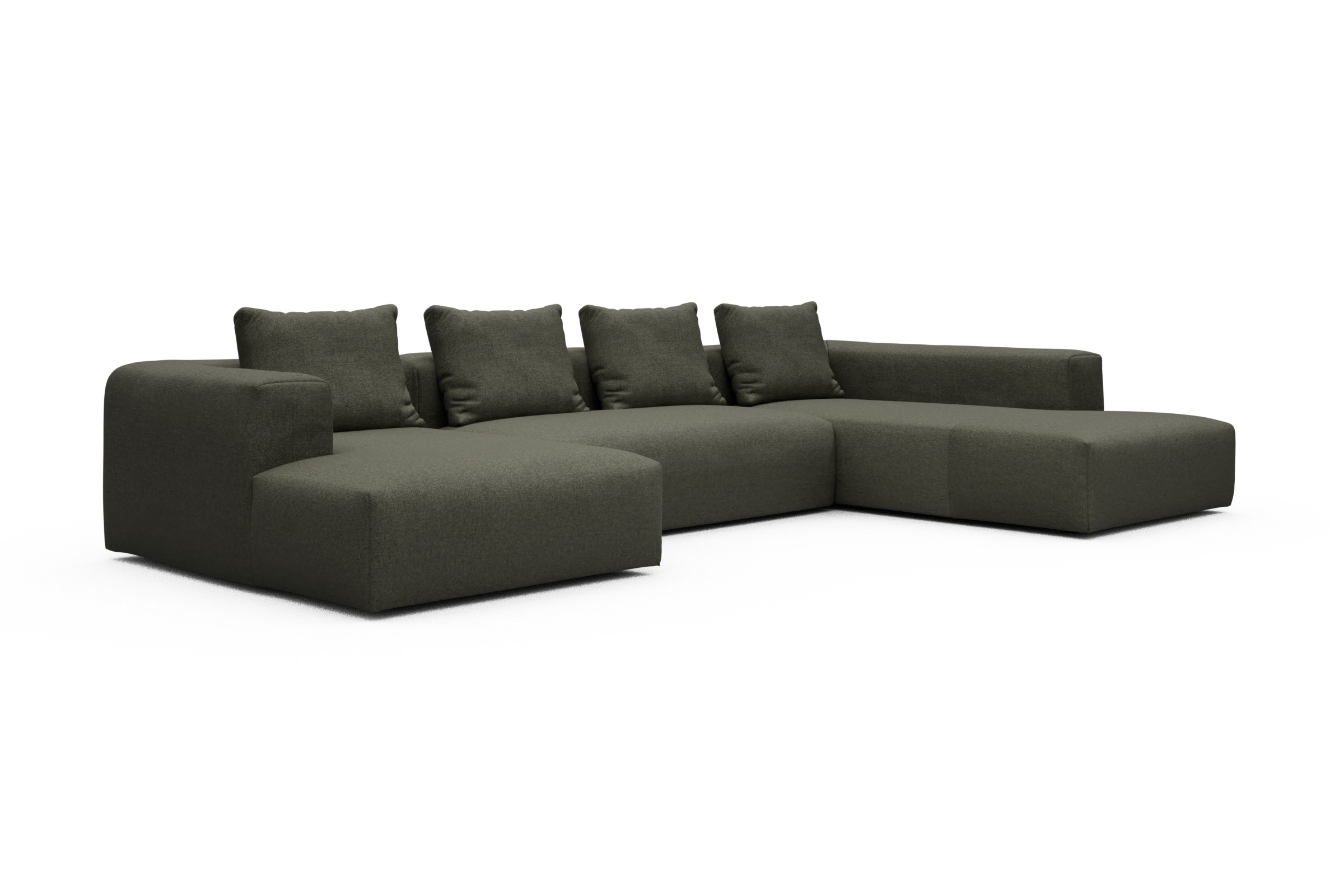 Wohnlandschaft Fred Relax-Ecke rechts mit 2-Sitzer und Chaiselongue links Sama-Winter-Moss