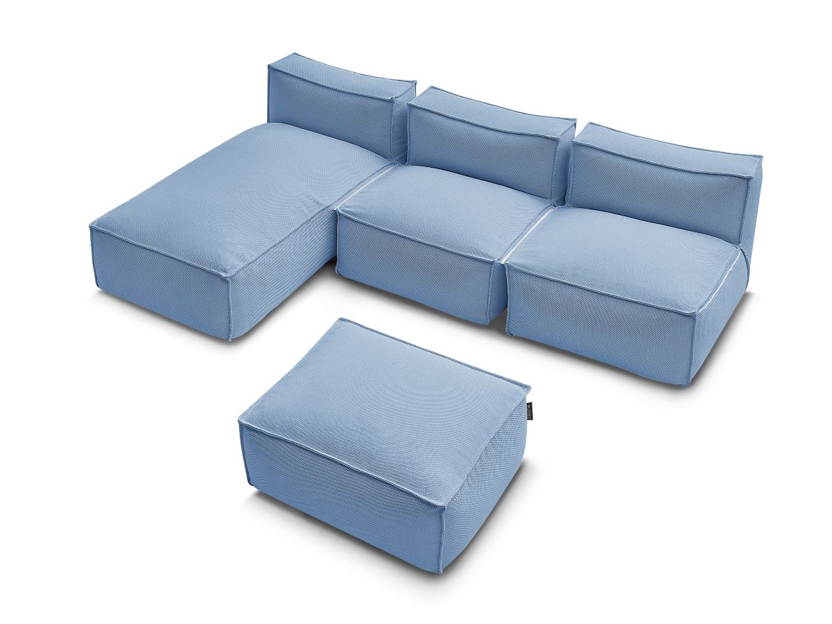 Bobochic Biarritz Gartensofa 4-Sitzer mit Pouf 252 × 168 cm Melange-Stoff Blau