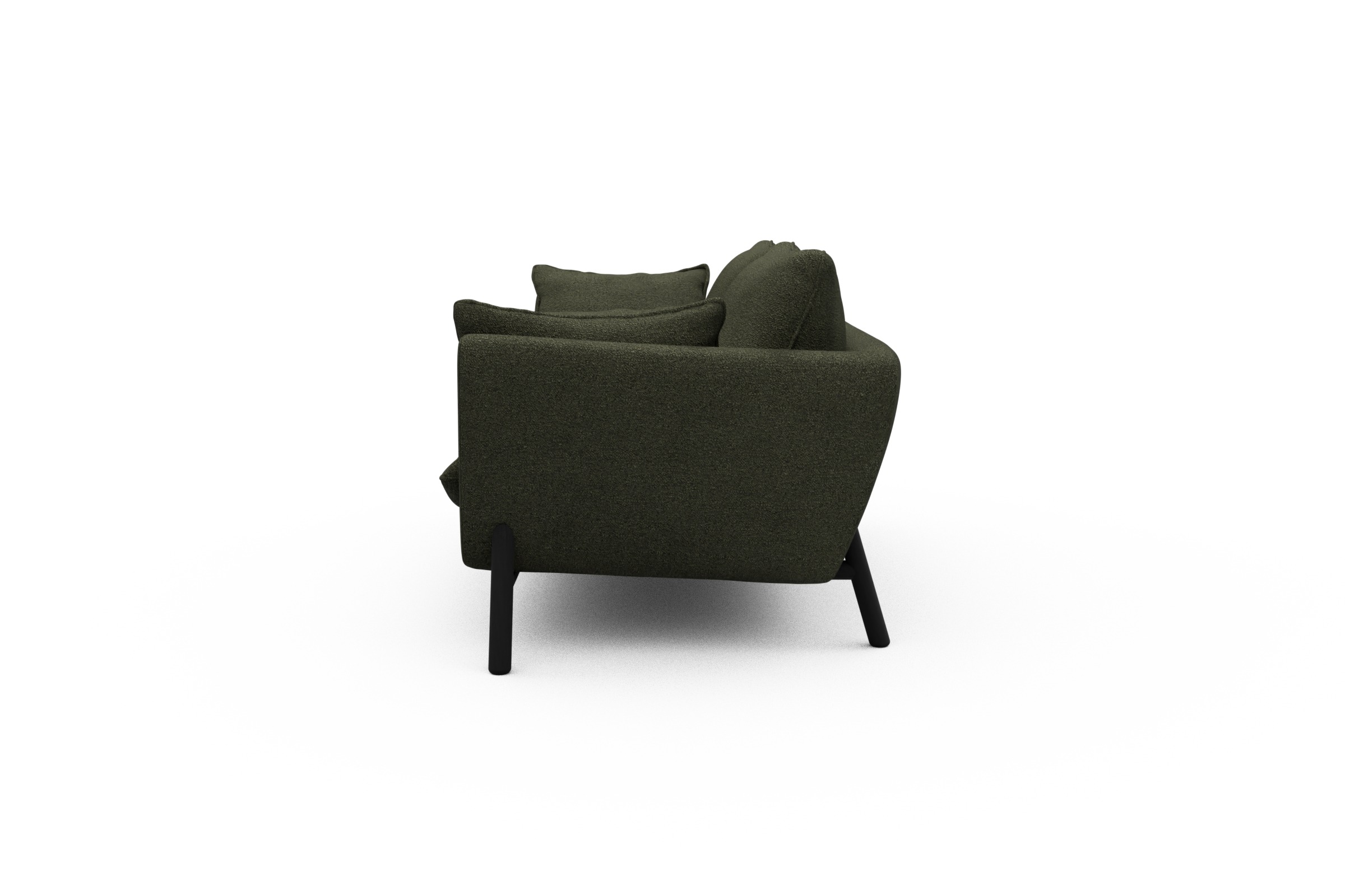 Sofa Emil 2-Sitzer Beinfarbe Eiche Schwarz Boucle-Forest-Green
