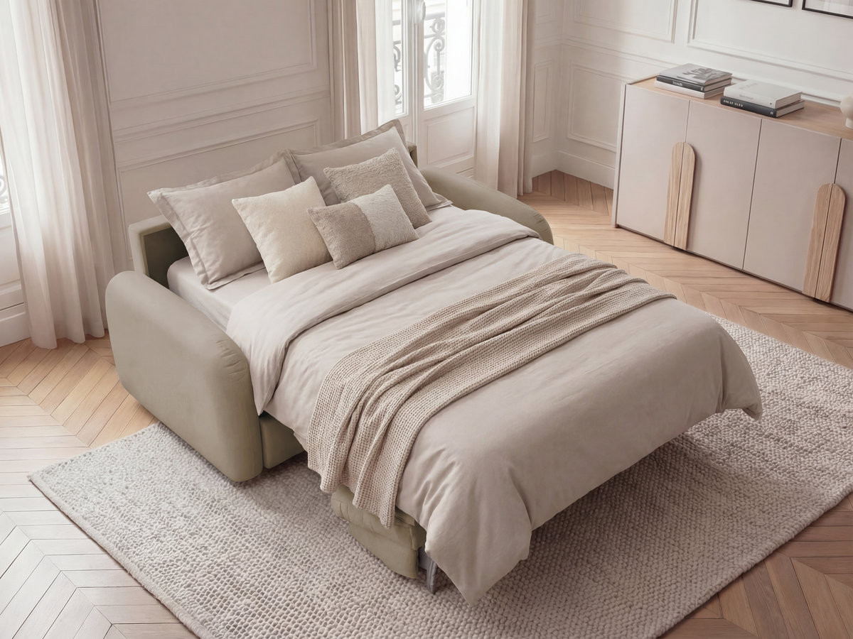 Bobochic Kenan Schlafsofa 3-Sitzer Stoff Taupe, Liegefläche 160 × 196 cm
