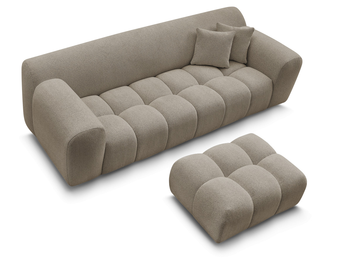 Bobochic Melisse Sofa 3-Sitzer mit Pouf Melange-Stoff Taupe