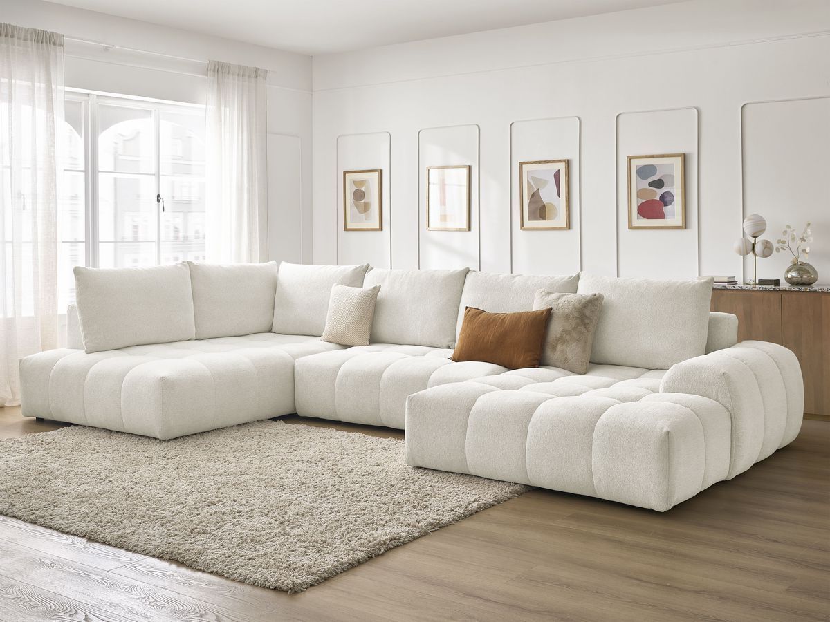 Bobochic Everest Wohnlandschaft, 6 Kissen Melange-Stoff Weiß Ecke rechts