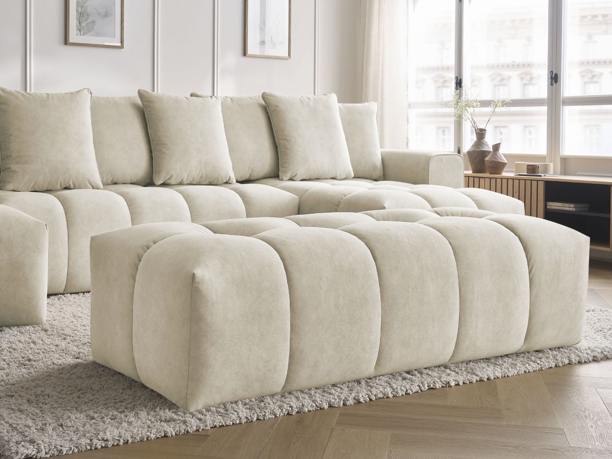 Bobochic Mont-blanc Wohnlandschaft mit Pouf Samt Beige